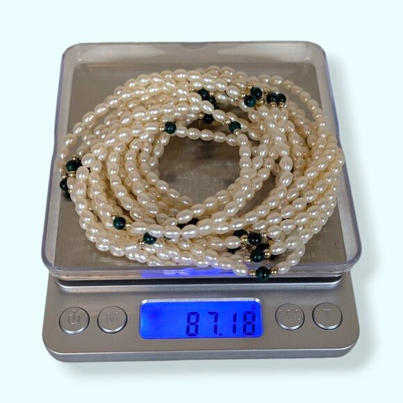 Vintage 6-Strand Freshwater Pearl & Malachite Torsade Necklace - Picture 6 of 6